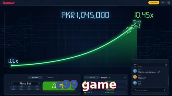 Main screen of C99 Game aviator page for PK players